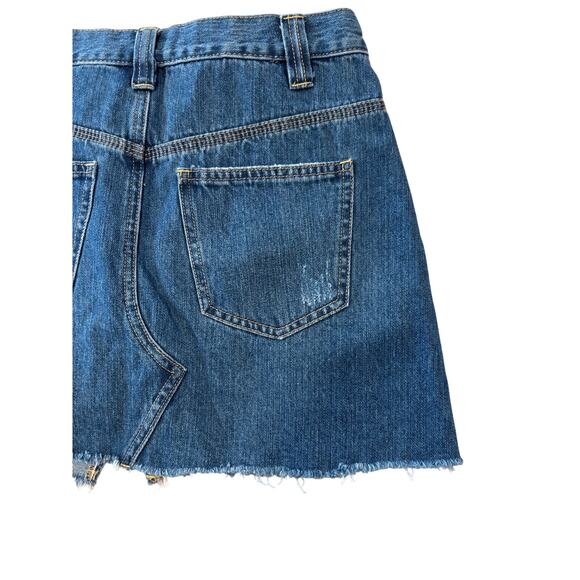 Free People Denim Jean Mini Skirt Pleated Distressed High Rise Sz 26 - Picture 6 of 6